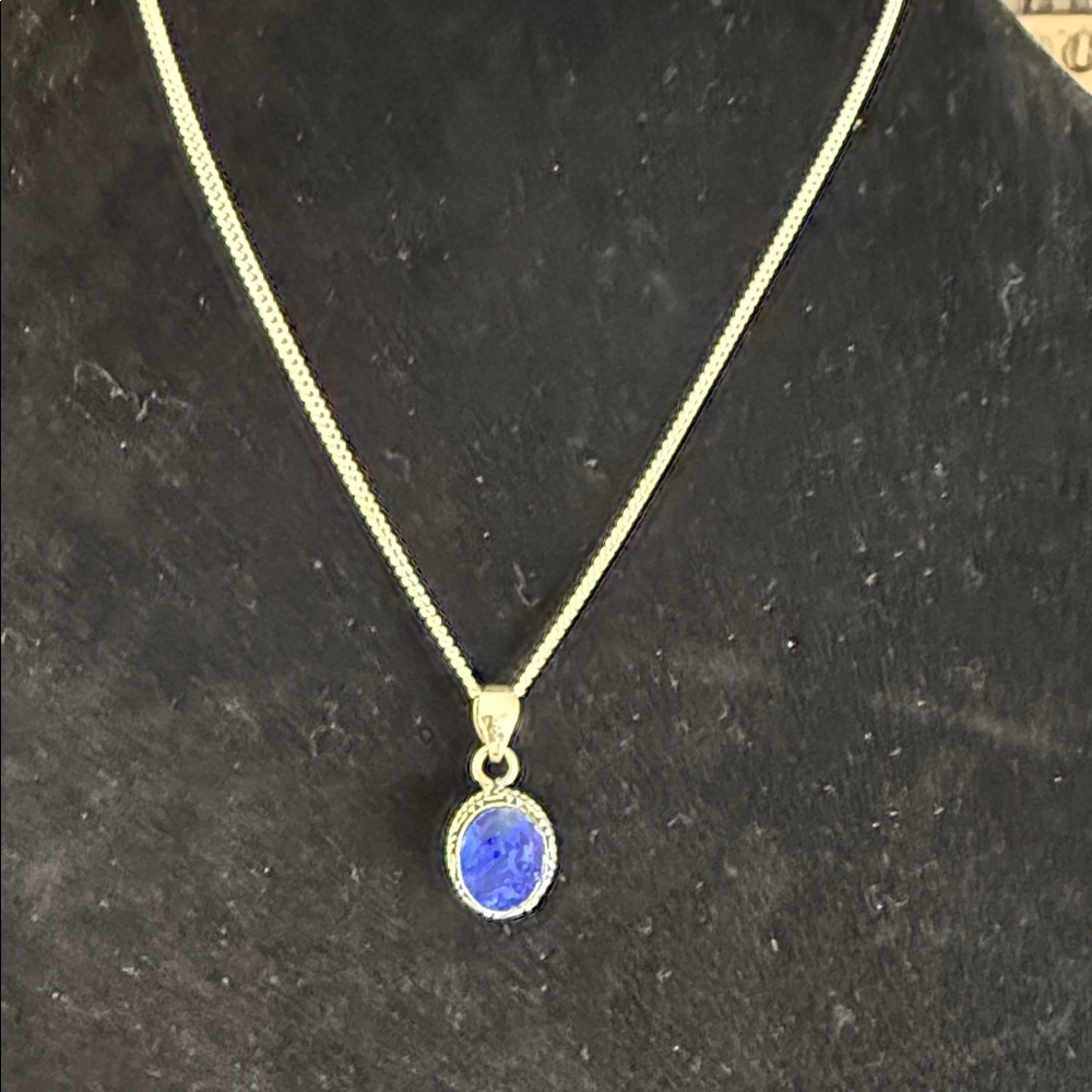 Australian Opal 925 Sterling-Style Necklace with Blue opal Oval Pendant 18”